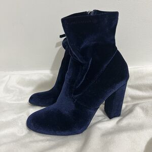 Steve Madden EDIT Ankle Boots Sz 8 Blue Velvet Side Zip Block Heel Party Y2K